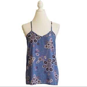 Paper Crane Top Blue Floral V-Neck Spaghetti Strap Top Size Small